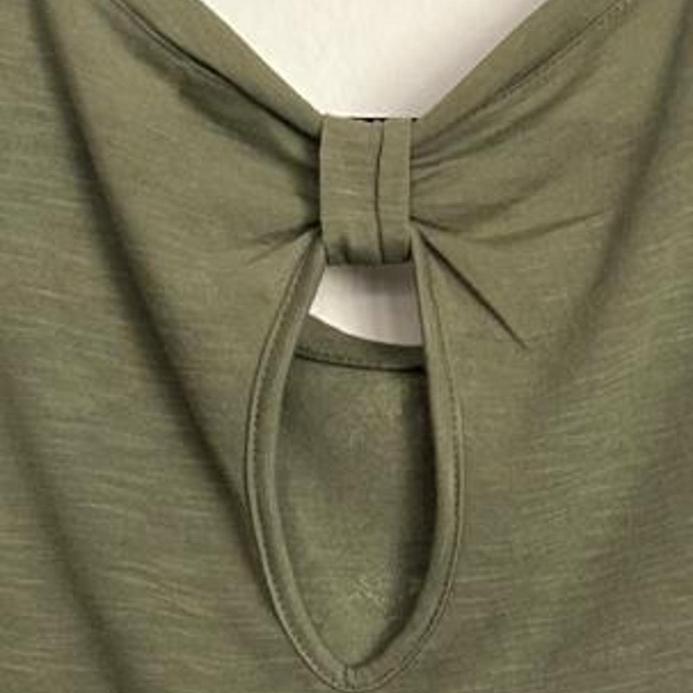 Y2K whimsigoth grunge t-shirt rhinestone olive green keyhole back - Picture 4 of 4